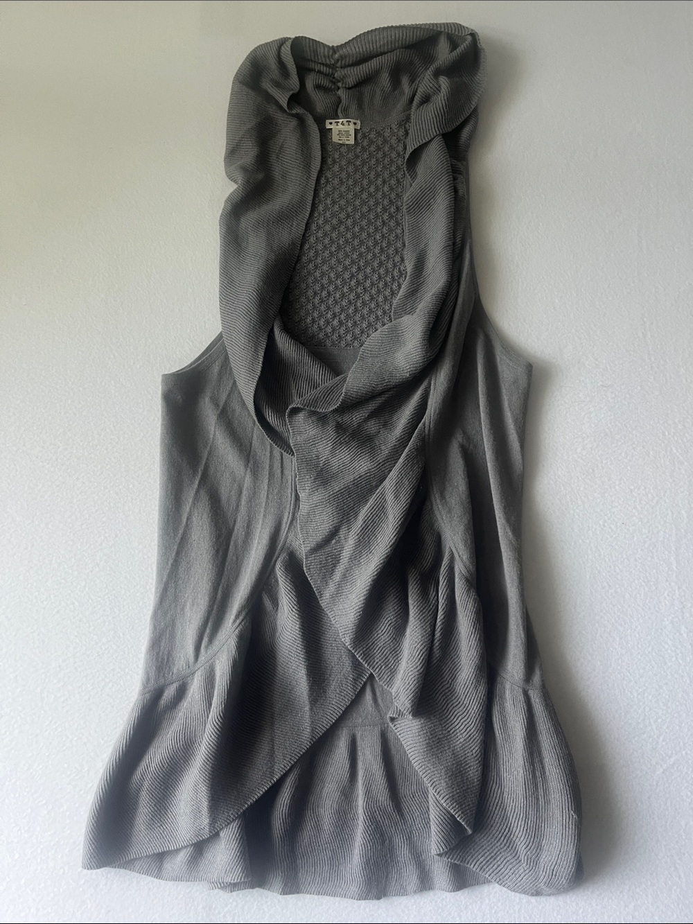 Threads 4 Thought Gray Open-Front Sleeveless Draped Knit Vest